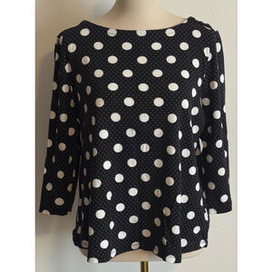 Women's Charter Club Long Sleeve Tee XL Black White Polka Dot
